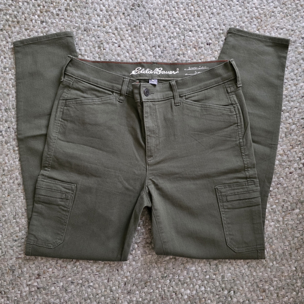 EDDIE BAUER Women's Olive Green Skinny Cargo Pants Sz 12